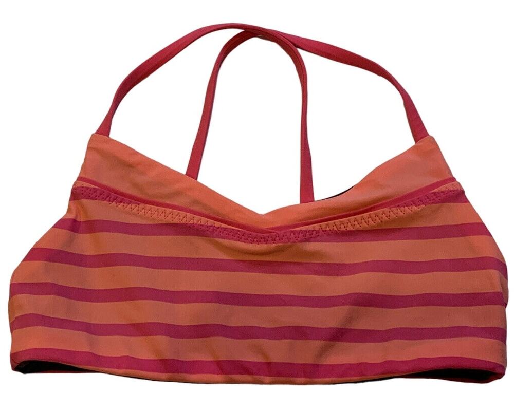 Ivivva Sports Bra Swim Top Pink Striped Pink/Gray Reversible - EUC